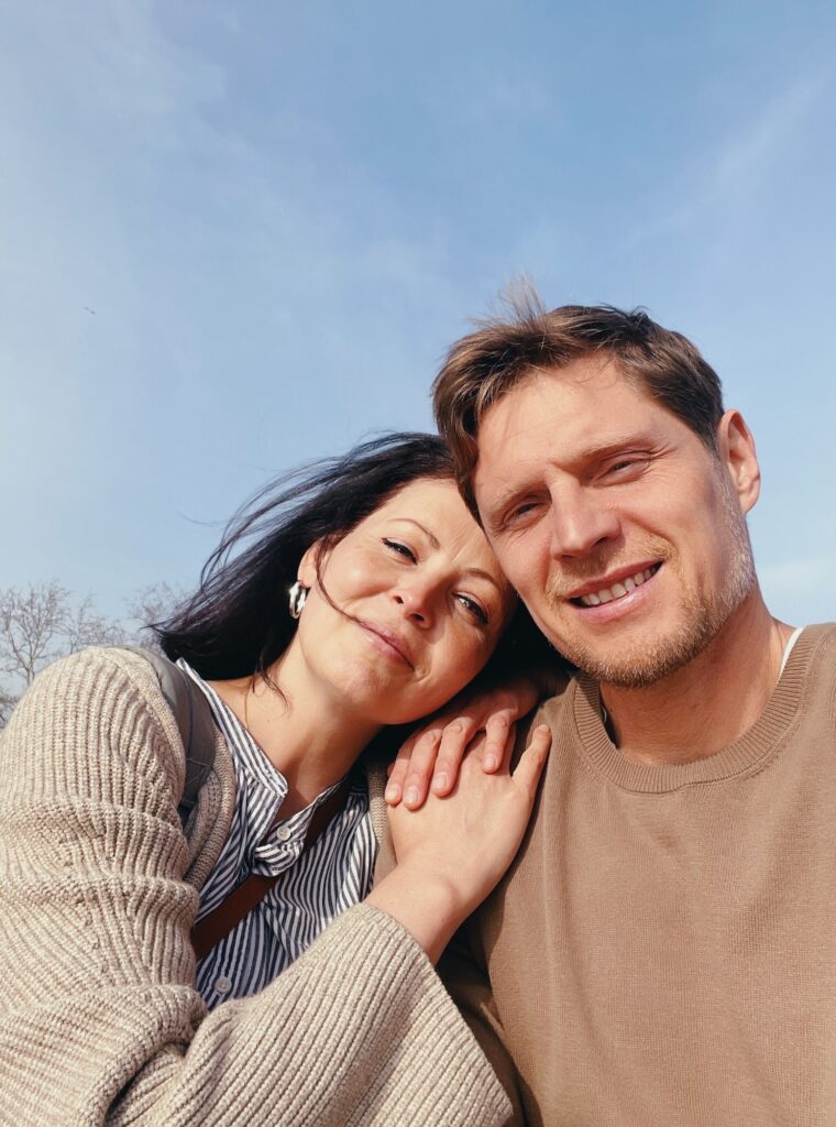 middle-aged couple in love is photographed taking a selfie